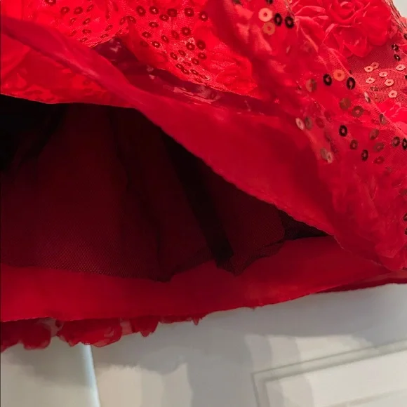 Bonnie Jean Dress Black Velvet Upper Red 3D Flowers Sequin Accents Size 16 - Picture 6 of 10